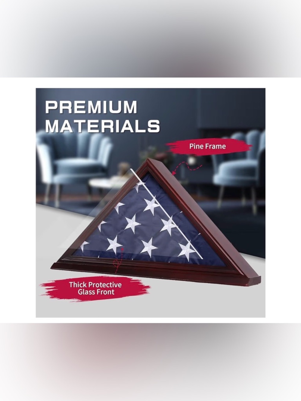 $60 Triangular Flag Display Case - Walnut Frame